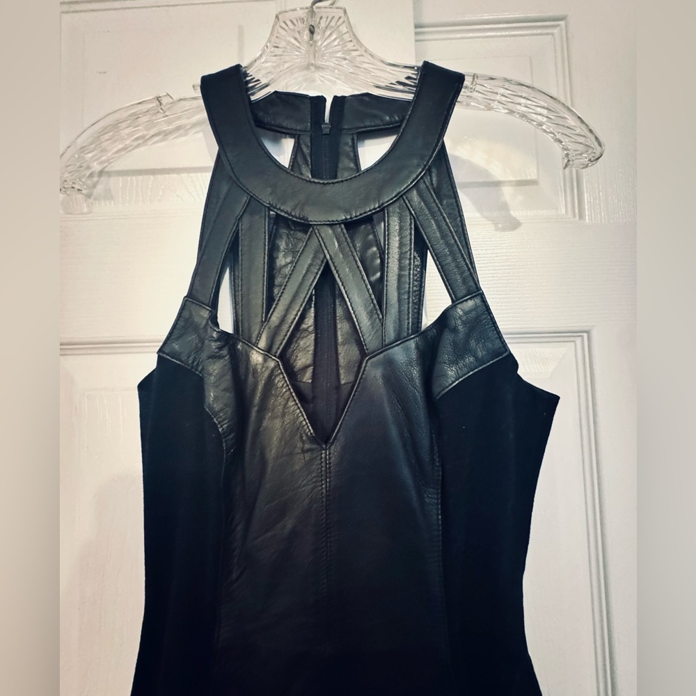 Wilson Black Leather Mini Dress with Cut-Outs - Picture 2 of 4